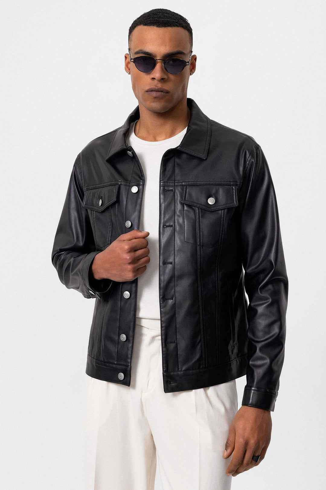 ANT Men's Slim Fit Button Closure Leather Coat - Wesley Chapel