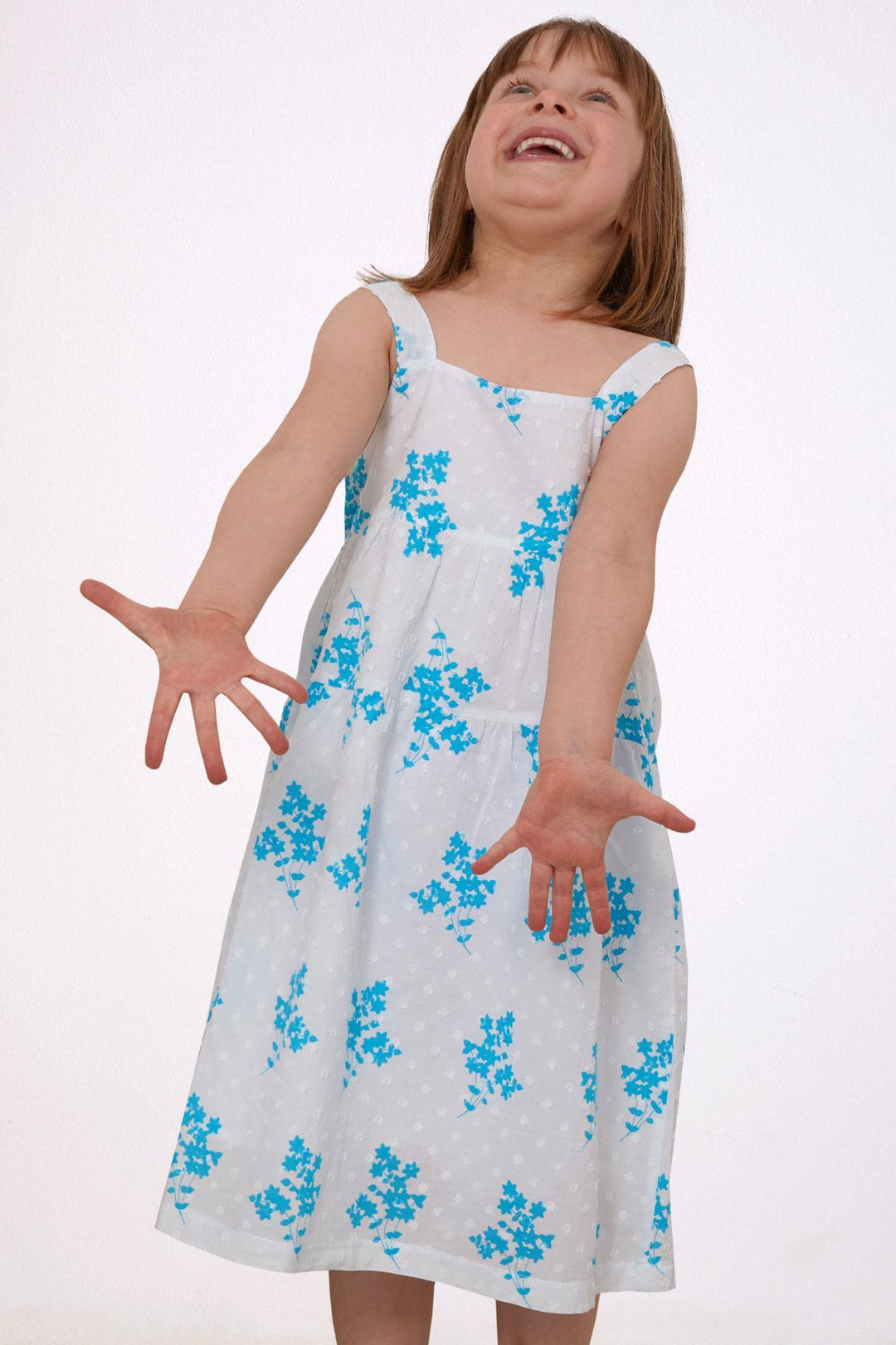 BRE Escabel Girl's Dress with Flower Pattern, 1.5-5 Years, White - Windsor