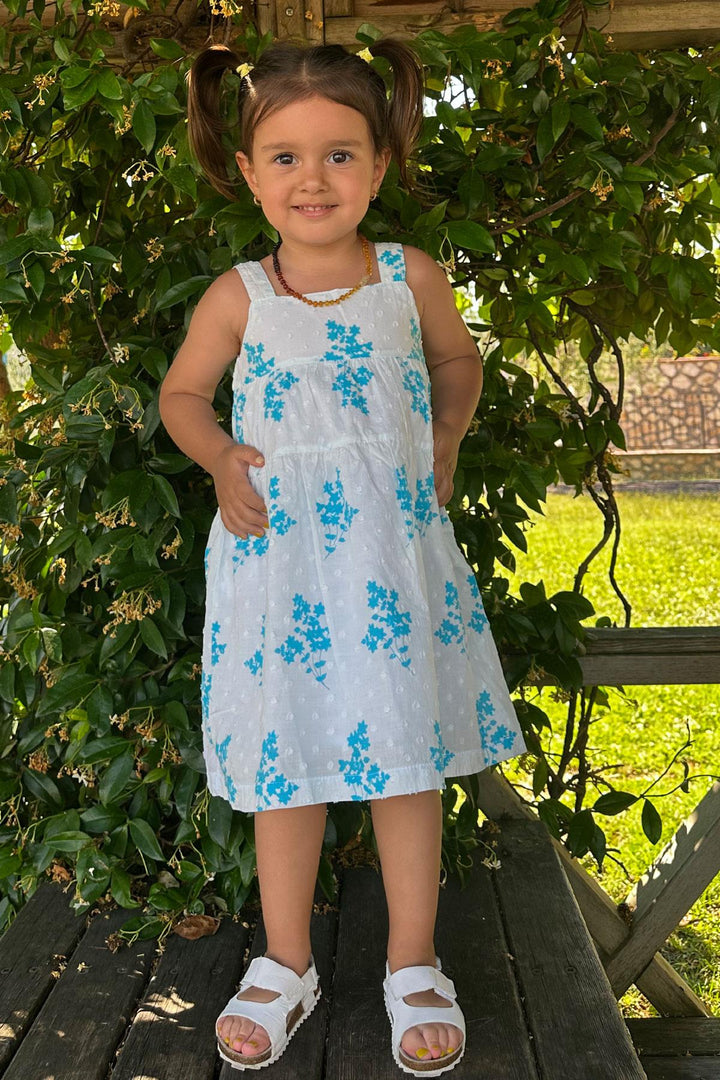 BRE Escabel Girl's Dress with Flower Pattern, 1.5-5 Years, White - Windsor
