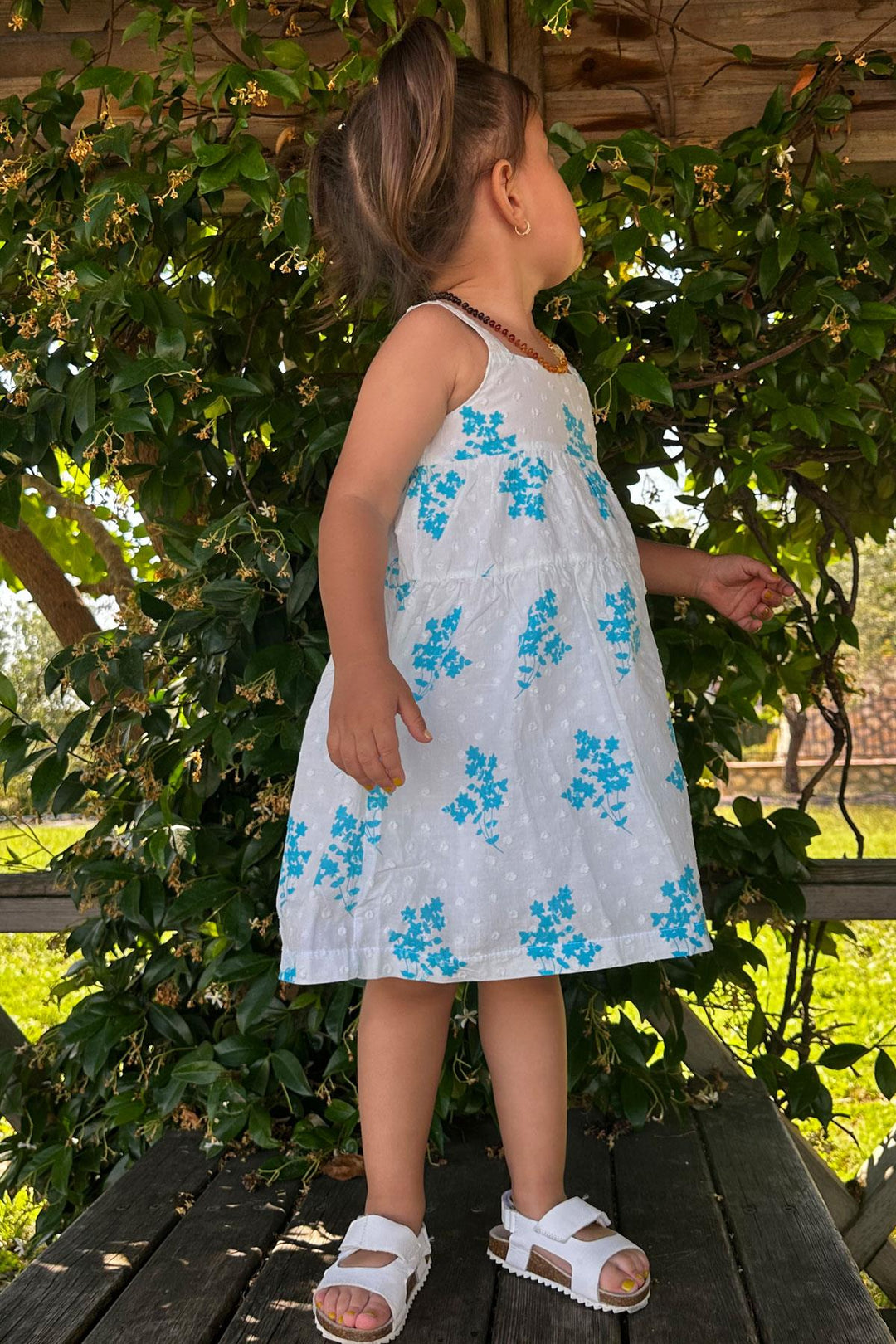 BRE Escabel Girl's Dress with Flower Pattern, 1.5-5 Years, White - Windsor