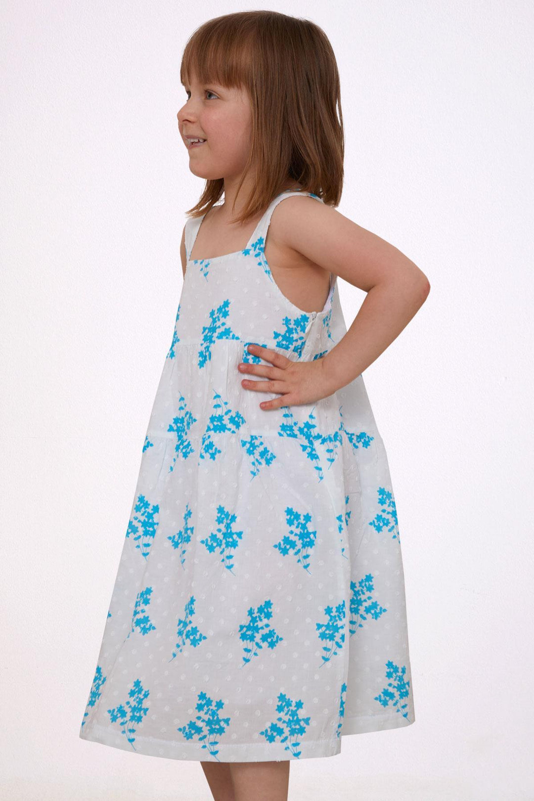 BRE Escabel Girl's Dress with Flower Pattern, 1.5-5 Years, White - Windsor