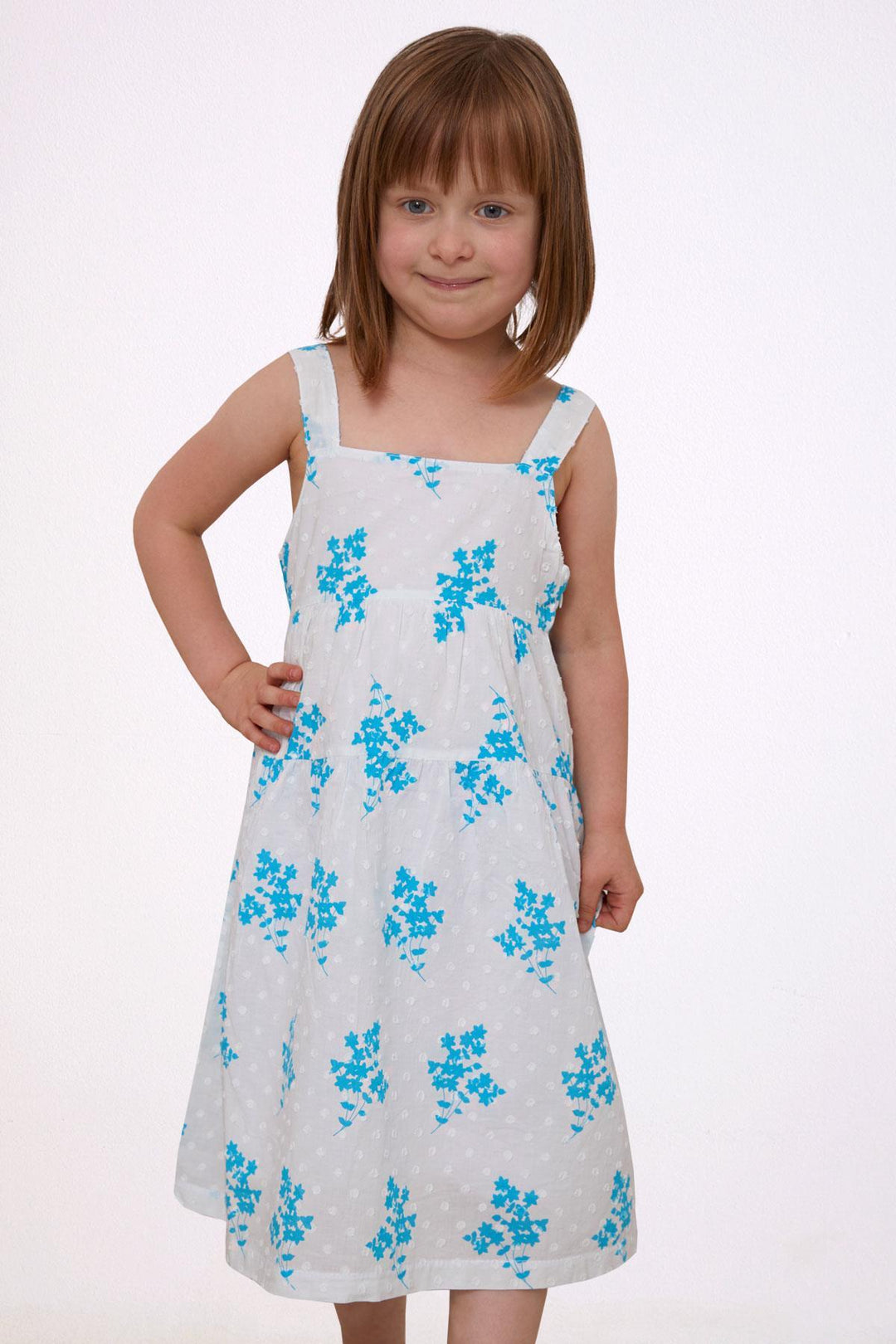BRE Escabel Girl's Dress with Flower Pattern, 1.5-5 Years, White - Windsor