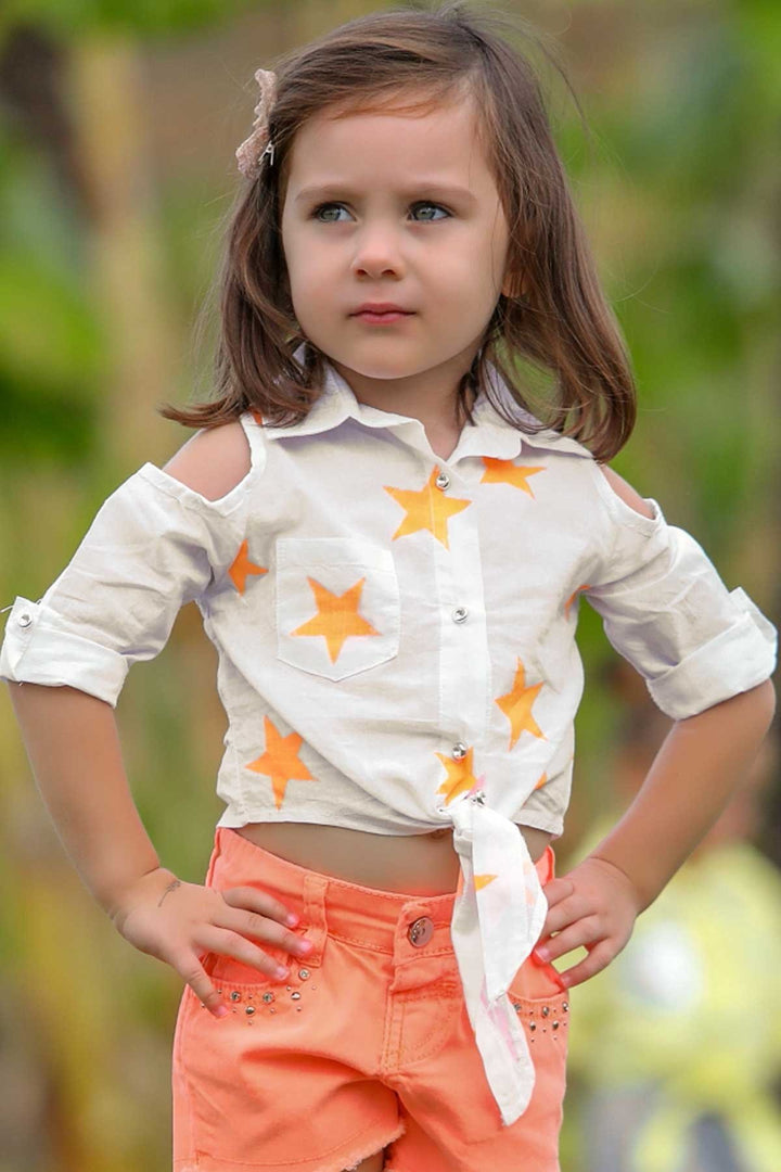 BRE Escabel Girl's Shirt Orange Star Patterned 106 Years, White - Ede