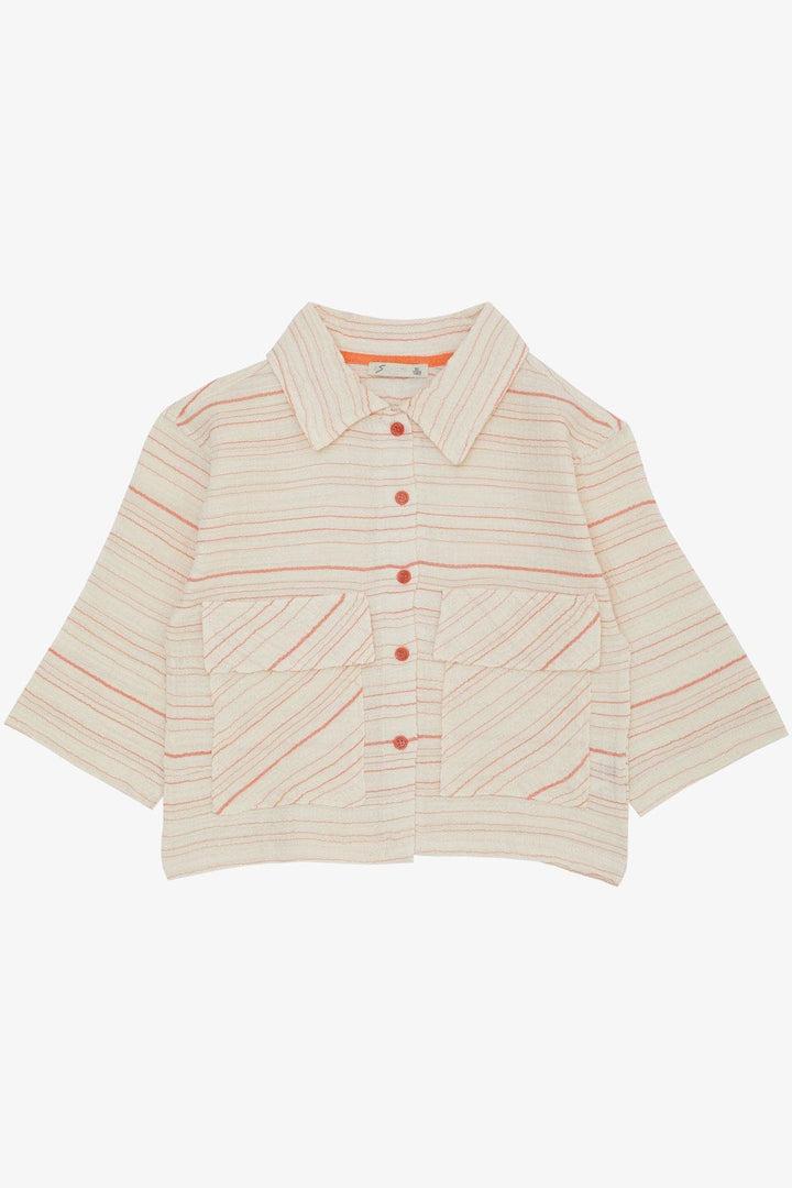 BRE Escabel Girl's Shirt with Belted Waist, Poor Sleeve Pocket 54 Years, Ecru - Ajaccio