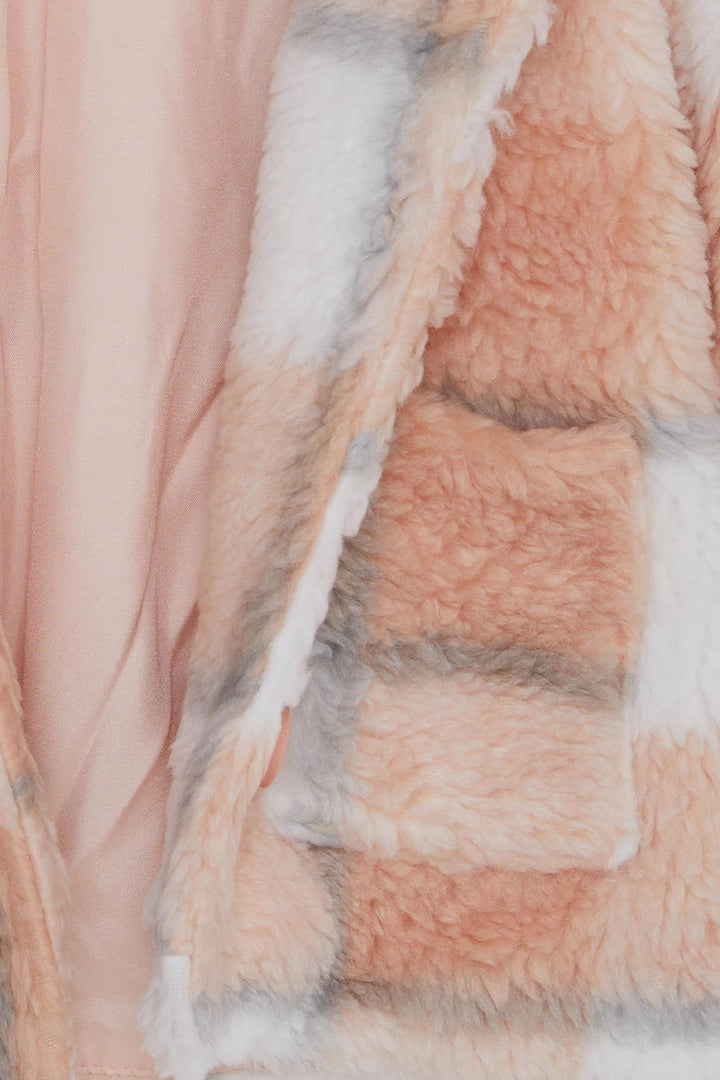 BRE Breeze Girl's Coat Plush Buttoned Pocketed Plaid Patterned 2-6 Years, Mixed Color - Colmenar Viejo