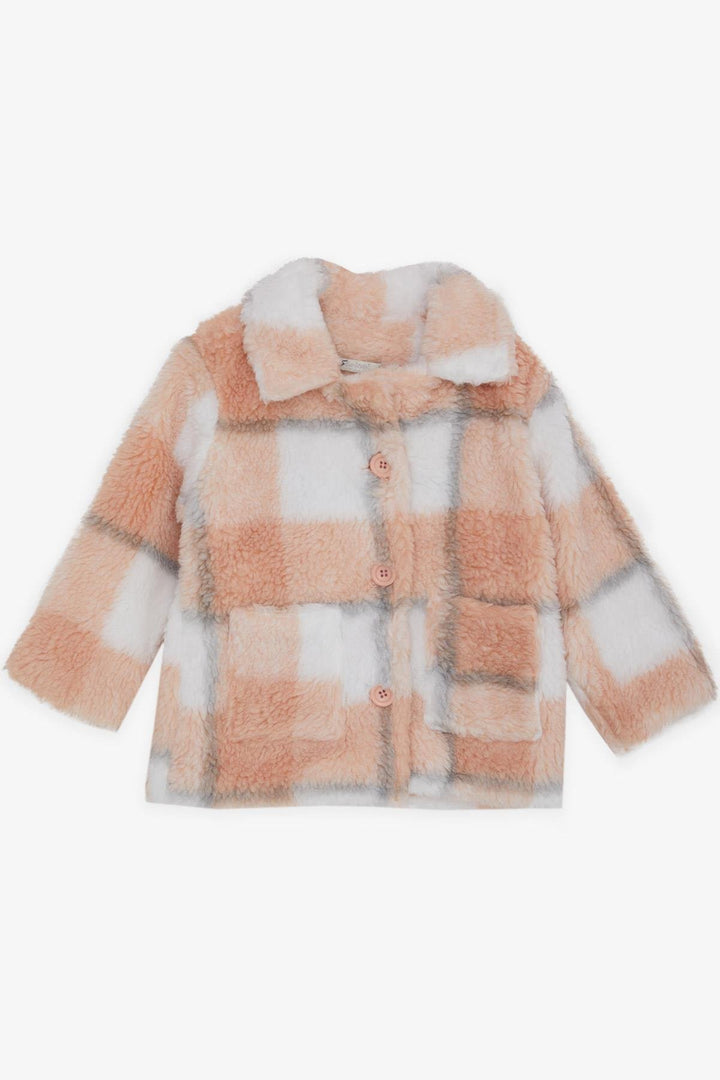 BRE Breeze Girl's Coat Plush Buttoned Pocketed Plaid Patterned 2-6 Years, Mixed Color - Colmenar Viejo