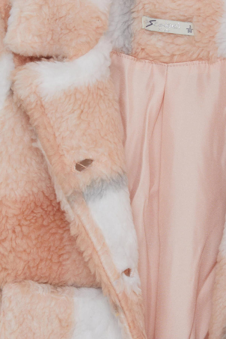 BRE Breeze Girl's Coat Plush Buttoned Pocketed Plaid Patterned 2-6 Years, Mixed Color - Colmenar Viejo