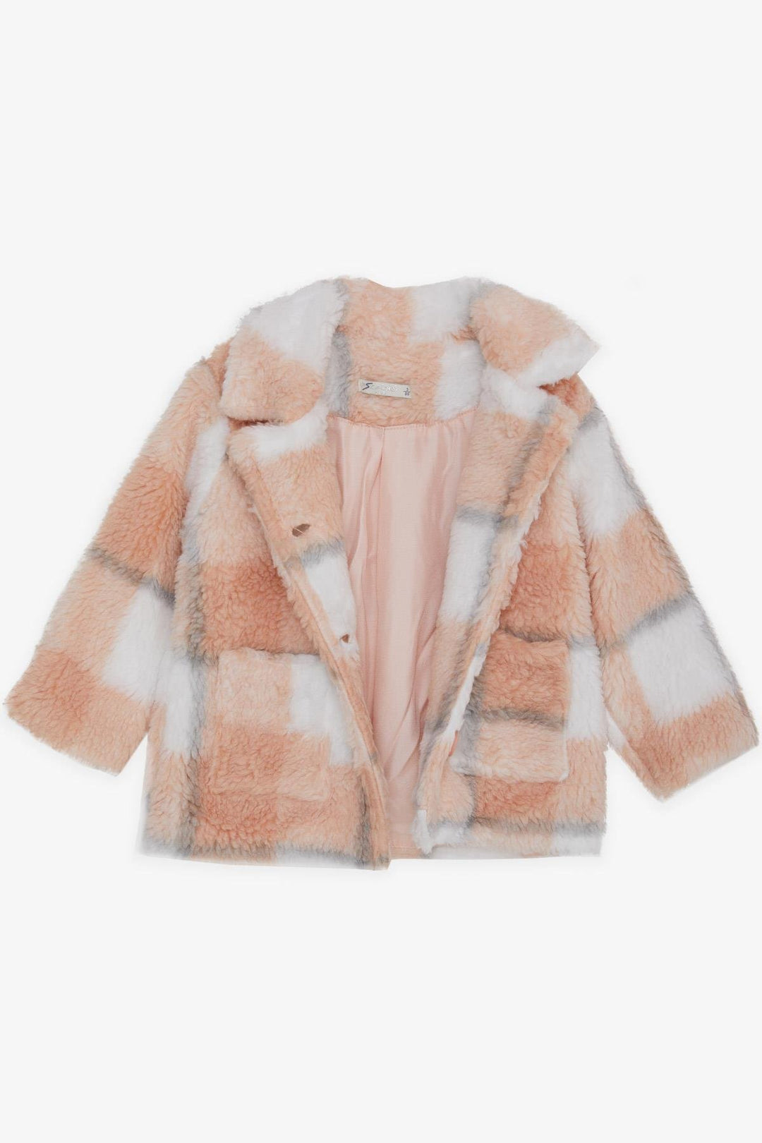 BRE Breeze Girl's Coat Plush Buttoned Pocketed Plaid Patterned 2-6 Years, Mixed Color - Colmenar Viejo