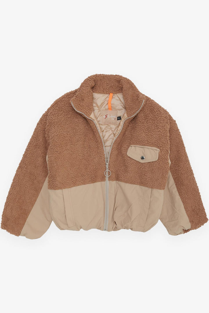 BRE Escabel Girl's Plush Zippered Jacket with Pockets, 84 Years, Brown - North Las Vegas