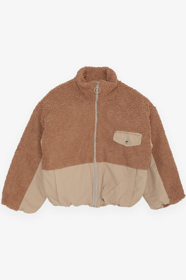 BRE Escabel Girl's Plush Zippered Jacket with Pockets, 84 Years, Brown - North Las Vegas