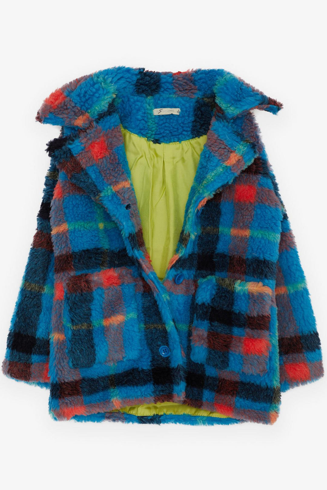 BRE Escabel Girl's Coat Plush Colorful Plaid Patterned Buttoned Pocketed 84 Years, Mixed Color - Herten