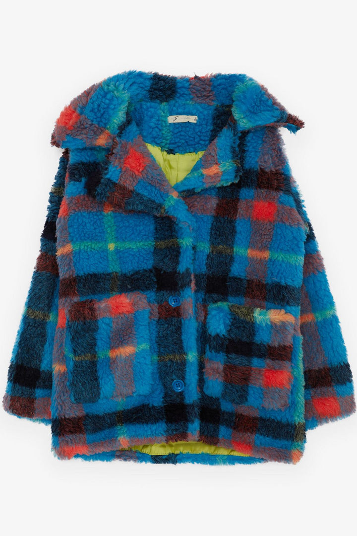 BRE Escabel Girl's Coat Plush Colorful Plaid Patterned Buttoned Pocketed 84 Years, Mixed Color - Herten