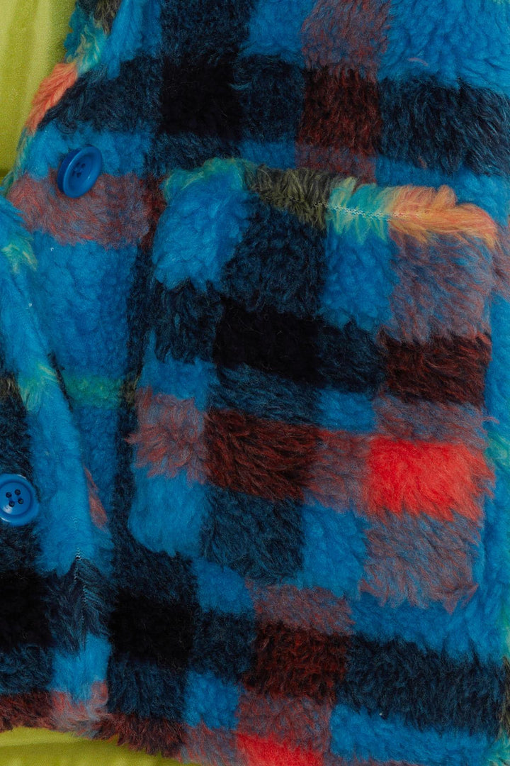 BRE Escabel Girl's Coat Plush Colorful Plaid Patterned Buttoned Pocketed 84 Years, Mixed Color - Herten