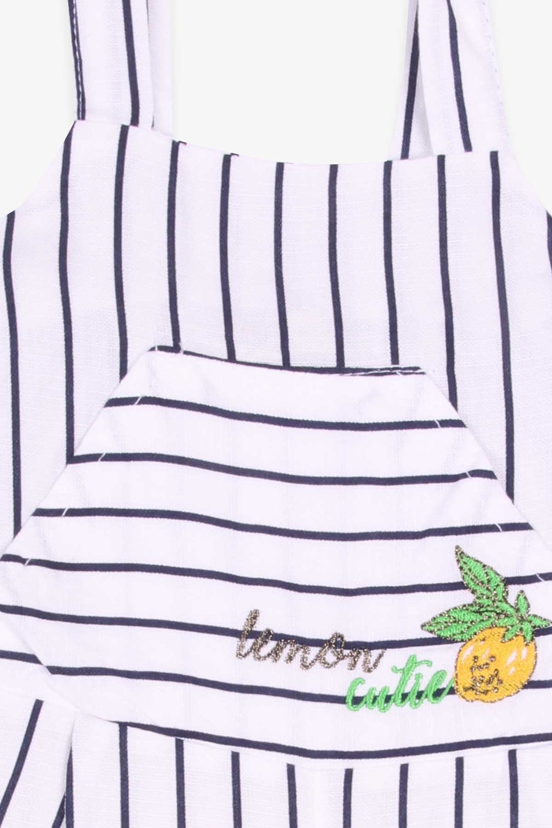 BRE Escabel Girl's Jumpsuit Lemon Embroidered Striped Pattern 1-4 Years, Ecru - Roseville