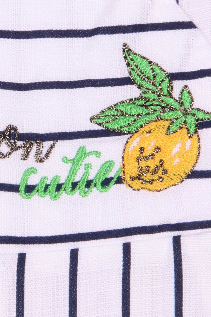 BRE Escabel Girl's Jumpsuit Lemon Embroidered Striped Pattern 1-4 Years, Ecru - Roseville