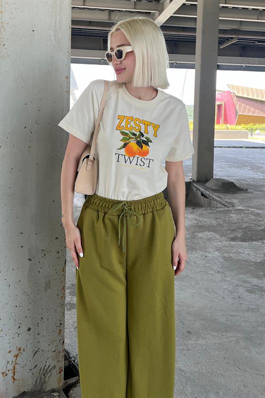 MDX Pistachio Green Adjustable Waist Wide Leg Comfort Fit Basic Women's Sweatpants MG2122 - Móstoles