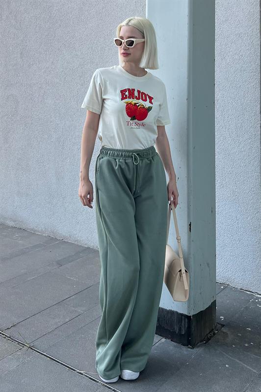 MDX Unripe Green Adjustable Waist Wide Leg Comfort Fit Basic Women's Sweatpants MG2122 - Oak Park