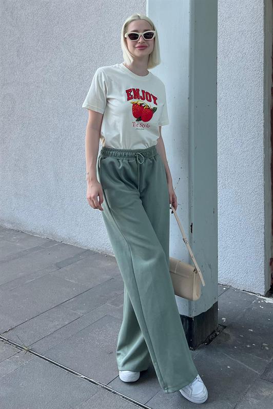 MDX Unripe Green Adjustable Waist Wide Leg Comfort Fit Basic Women's Sweatpants MG2122 - Oak Park