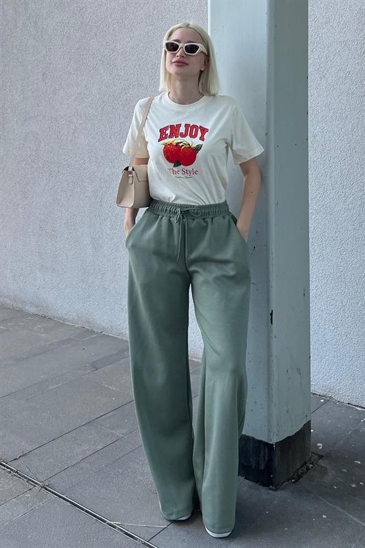 MDX Unripe Green Adjustable Waist Wide Leg Comfort Fit Basic Women's Sweatpants MG2122 - Oak Park