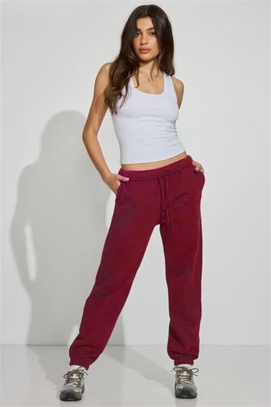 MDX Burgundy Sweatpants with Cuffed Hem and Pocket for Women Mg2540 - Stafford