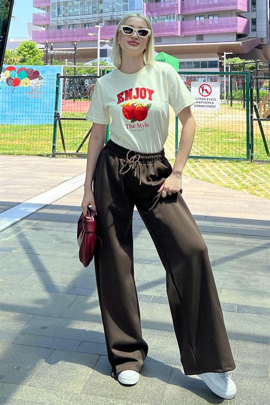 MDX Brown Adjustable Waist Wide Leg Comfort Fit Basic Women's Sweatpants MG2122 - Maricopa