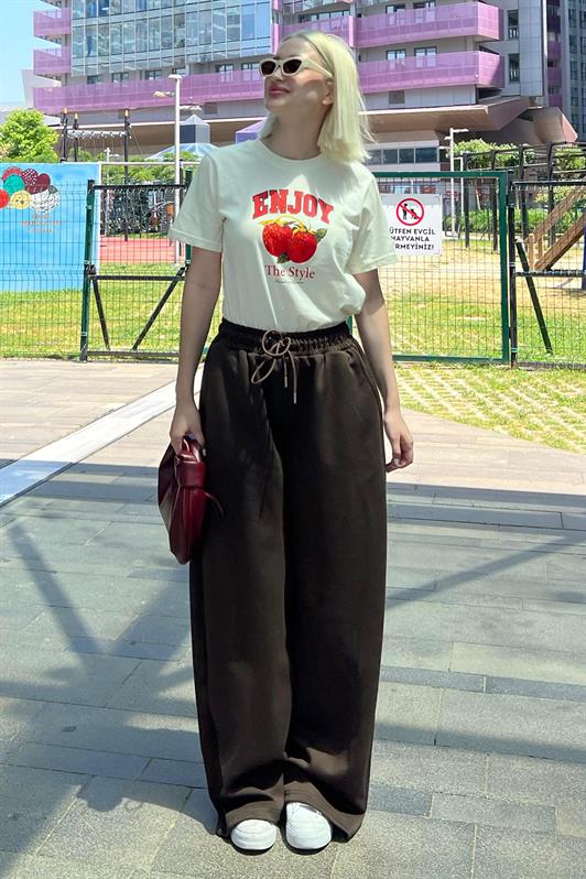 MDX Brown Adjustable Waist Wide Leg Comfort Fit Basic Women's Sweatpants MG2122 - Maricopa