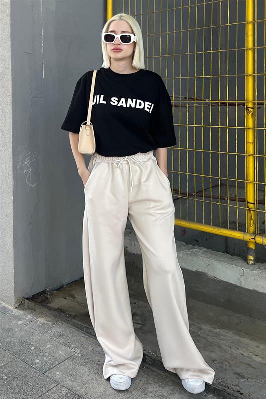 MDX Beige Adjustable Waist Wide Leg Comfort Fit Basic Women's Sweatpants MG2122 - Fort Smith