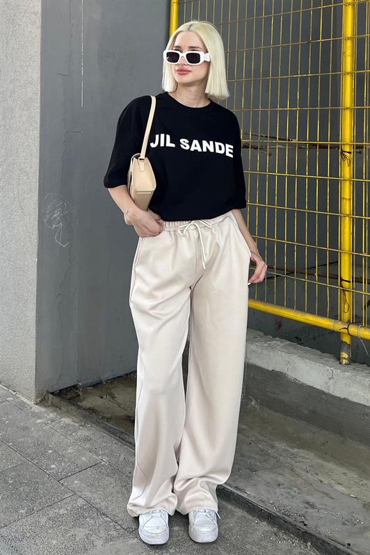 MDX Beige Adjustable Waist Wide Leg Comfort Fit Basic Women's Sweatpants MG2122 - Fort Smith