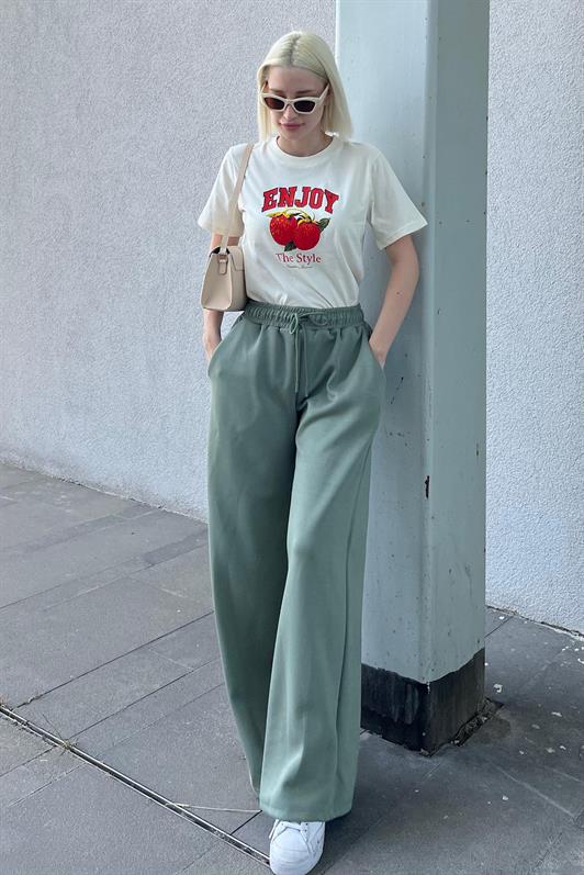 MDX Unripe Green Adjustable Waist Wide Leg Comfort Fit Basic Women's Sweatpants MG2122 - Oak Park