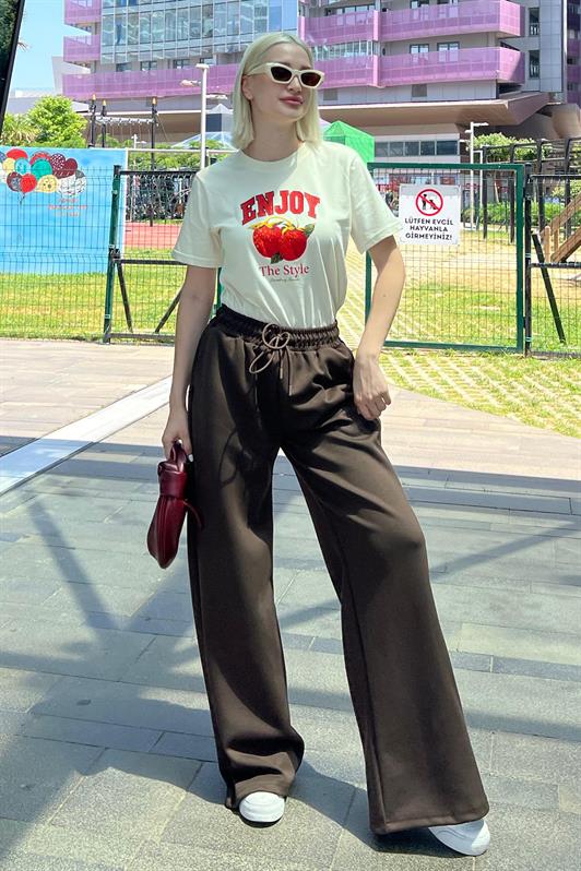 MDX Brown Adjustable Waist Wide Leg Comfort Fit Basic Women's Sweatpants MG2122 - Maricopa