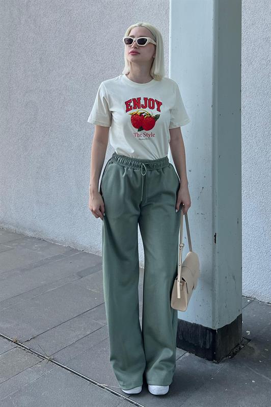 MDX Unripe Green Adjustable Waist Wide Leg Comfort Fit Basic Women's Sweatpants MG2122 - Oak Park