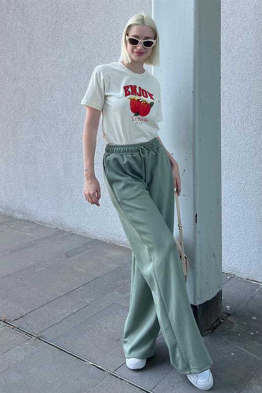 MDX Unripe Green Adjustable Waist Wide Leg Comfort Fit Basic Women's Sweatpants MG2122 - Oak Park