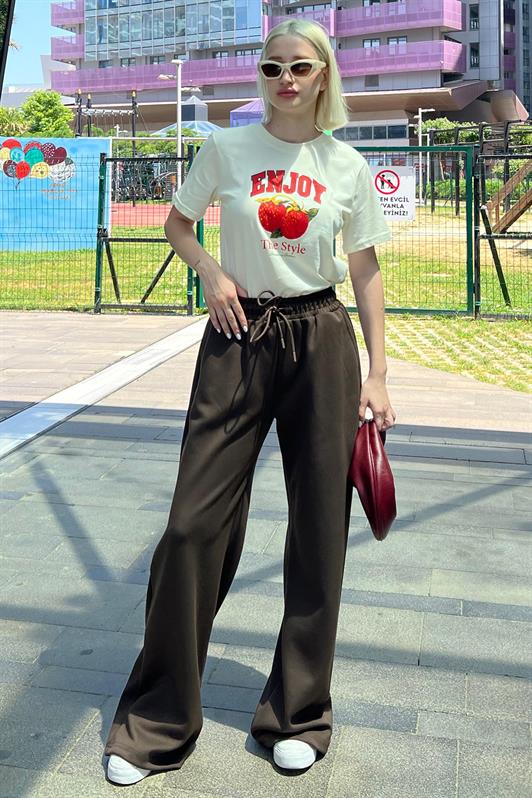 MDX Brown Adjustable Waist Wide Leg Comfort Fit Basic Women's Sweatpants MG2122 - Maricopa