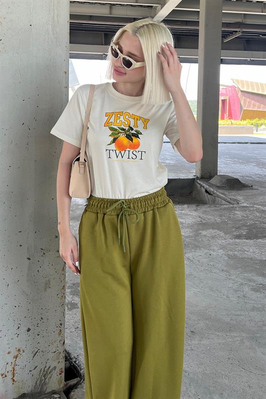 MDX Pistachio Green Adjustable Waist Wide Leg Comfort Fit Basic Women's Sweatpants MG2122 - Móstoles