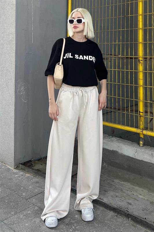 MDX Beige Adjustable Waist Wide Leg Comfort Fit Basic Women's Sweatpants MG2122 - Fort Smith