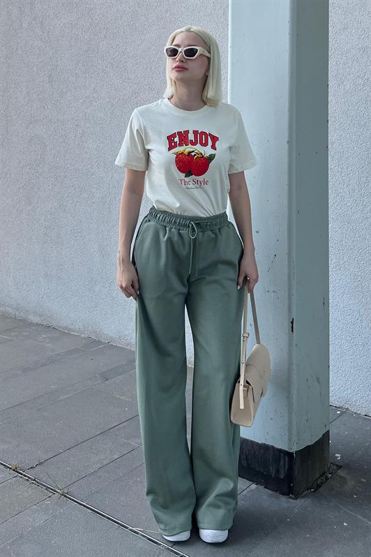 MDX Unripe Green Adjustable Waist Wide Leg Comfort Fit Basic Women's Sweatpants MG2122 - Oak Park