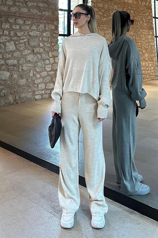 MDX Beige Hooded Knit Women's Tracksuit MG2237 - Barreiro