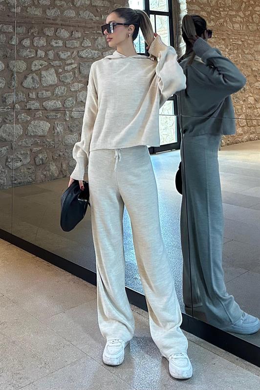 MDX Beige Hooded Knit Women's Tracksuit MG2237 - Barreiro