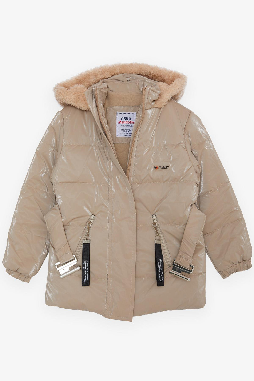 BRE Esso Mandolin Girl's Child Coat with Belted Hooded Emblem 2-6 Years, Beige - Calumet City