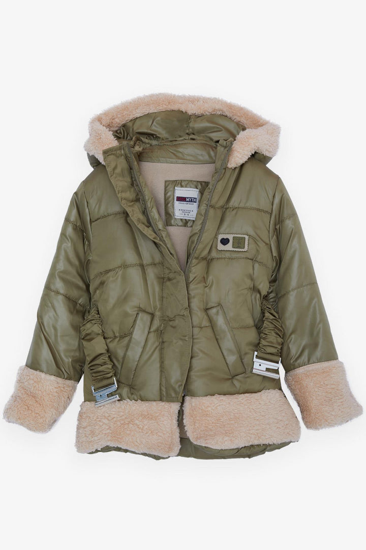 BRE Esso Mandolin Girl Child Jacket with Belted Plush Armored 2-6 Years, Khaki Green - Urbandale