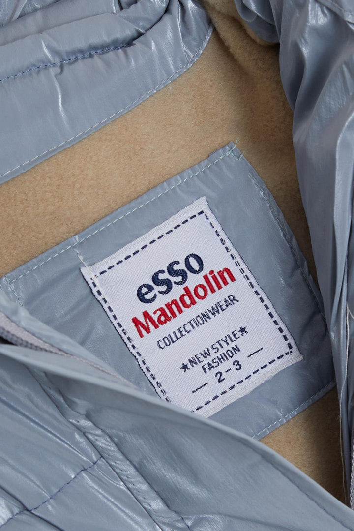 BRE Esso Mandolin Girl's Coat with Belted Hooded Emblem 2-6 Years, Ice Blue - Níkaia