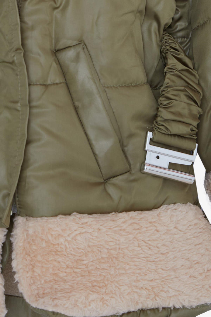 BRE Esso Mandolin Girl Child Jacket with Belted Plush Armored 2-6 Years, Khaki Green - Urbandale