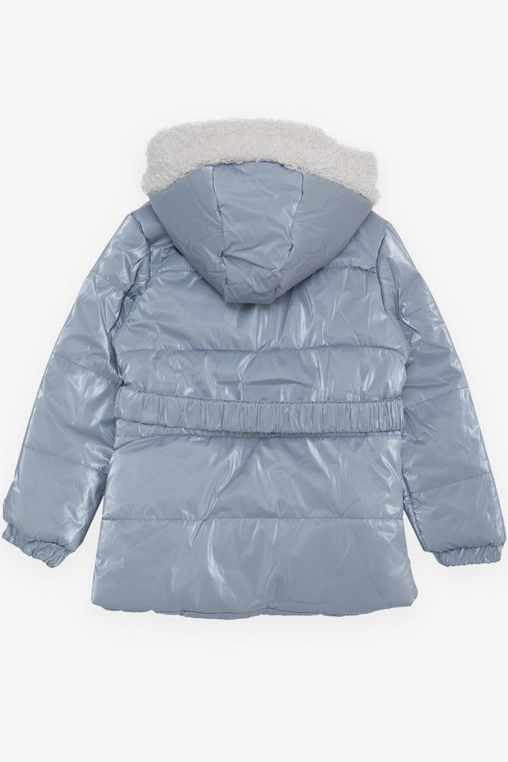 BRE Esso Mandolin Girl's Coat with Belted Hooded Emblem 2-6 Years, Ice Blue - Níkaia