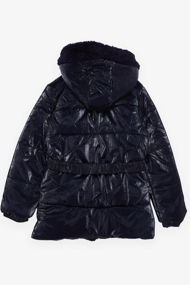 BRE Esso Mandolin Girl's Coat with Belted Hooded Emblem 60 Years, Dark Blue - Memmingen