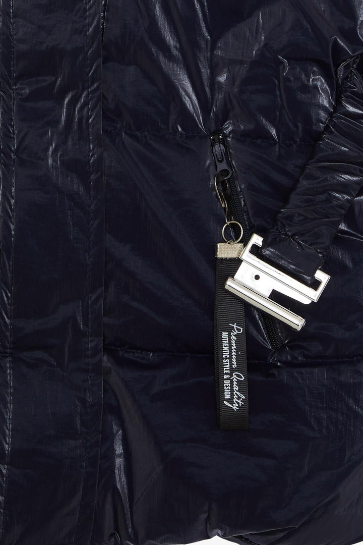 BRE Esso Mandolin Girl's Coat with Belted Hooded Emblem 60 Years, Dark Blue - Memmingen