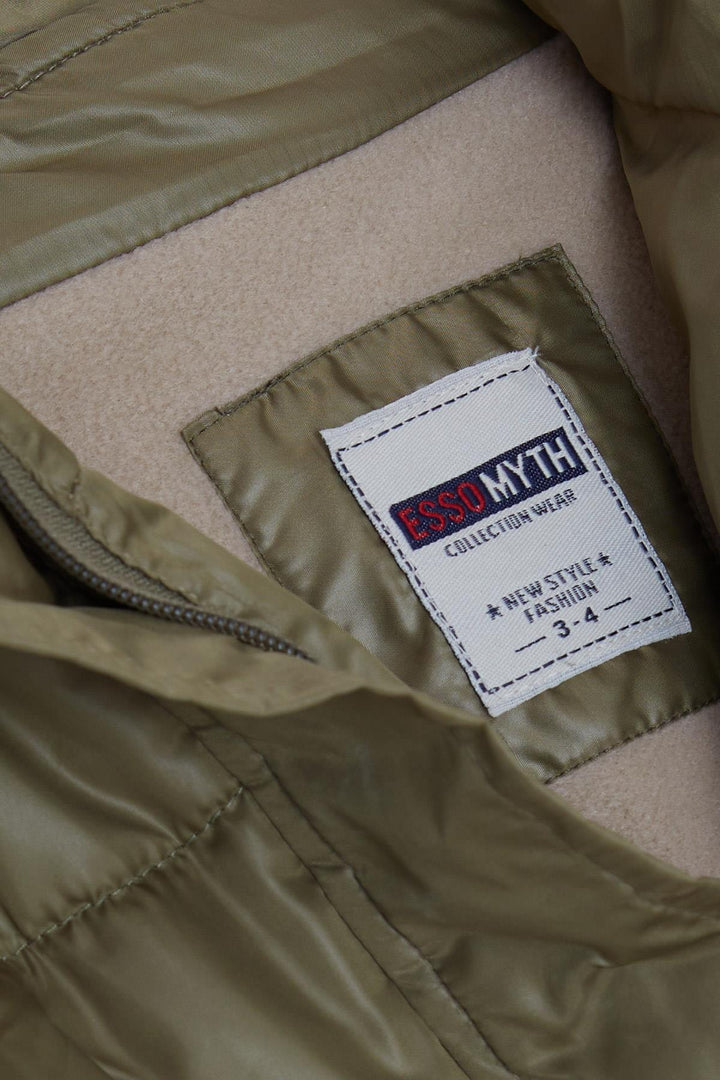 BRE Esso Mandolin Girl Child Jacket with Belted Plush Armored 2-6 Years, Khaki Green - Urbandale