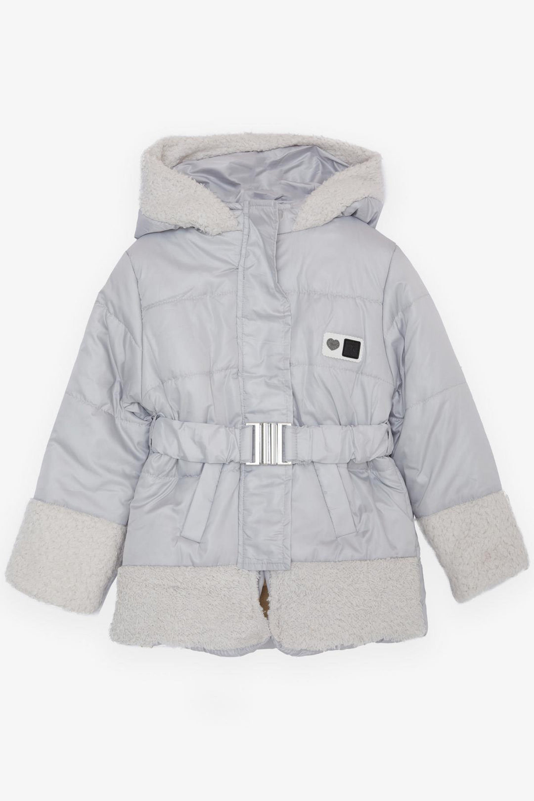 BRE Esso Mandolin Girl Child Jacket with Belted Plush 2-6 Years, Light Grey - Myrhorod