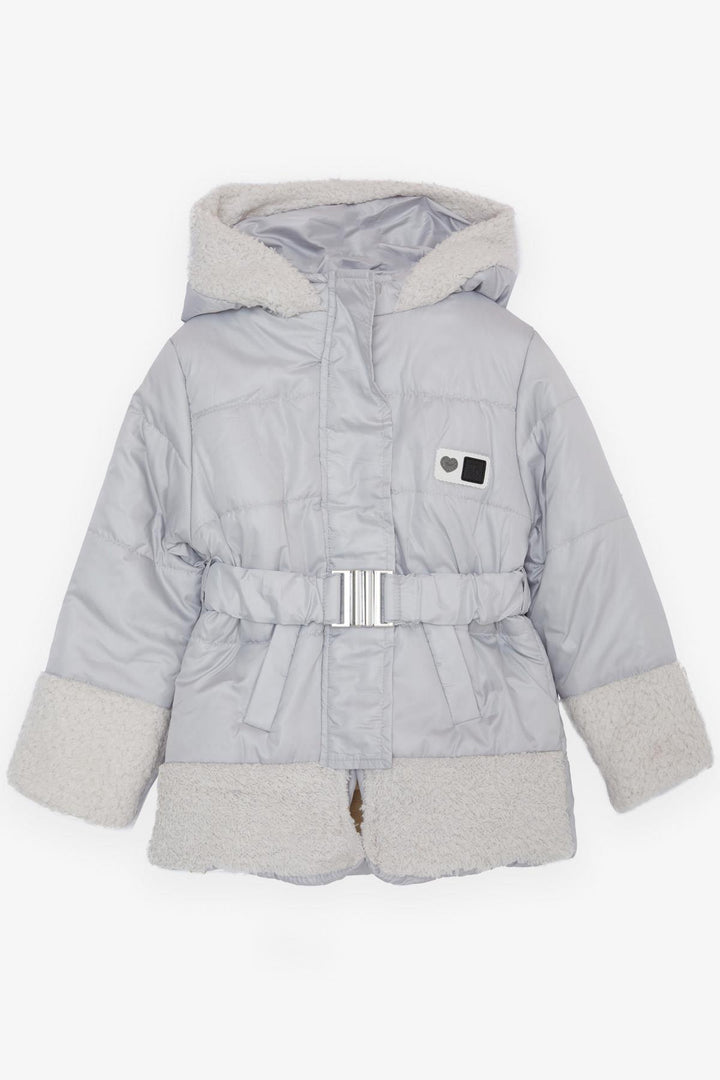 BRE Esso Mandolin Girl Child Jacket with Belted Plush 2-6 Years, Light Grey - Myrhorod