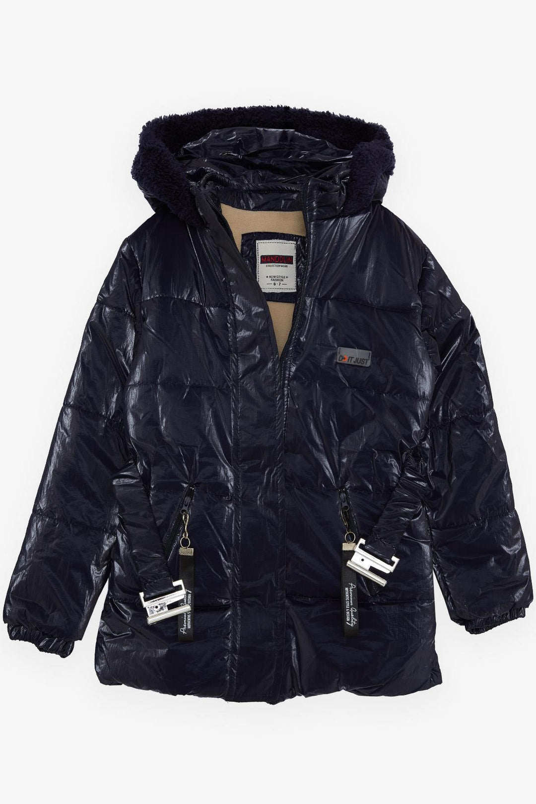 BRE Esso Mandolin Girl's Coat with Belted Hooded Emblem 60 Years, Dark Blue - Memmingen