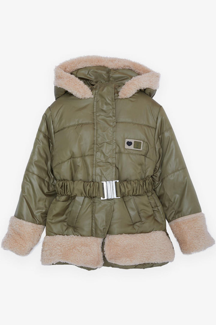 BRE Esso Mandolin Girl Child Jacket with Belted Plush Armored 2-6 Years, Khaki Green - Urbandale